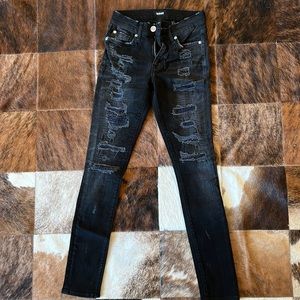 Hudson jeans// blue green plaid under